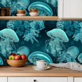 thumbnail image 5 of Peel and Stick Wallpaper Contact Paper Coastal Nautical Ocean Beach Dark Turquoise Green Blue Jelly Fish Self Adhesive and Removable 23.6in x 118in, 5 of 8