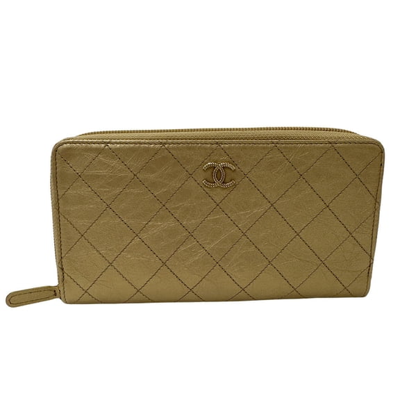 Pre-Owned CHANEL Wallet Coco Mark Women's Long Leather Matelasse Gold Gorgeous (Good)