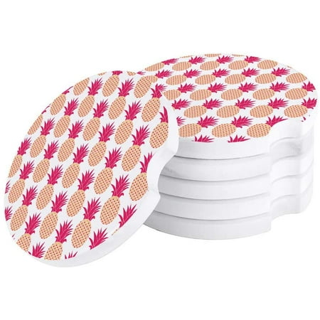 

KXMDXA Cute Pink Pineapple Fruit Pattern Set of 2 Car Coaster for Drinks Absorbent Ceramic Stone Coasters Cup Mat with Cork Base for Home Kitchen Room Coffee Table Bar Decor