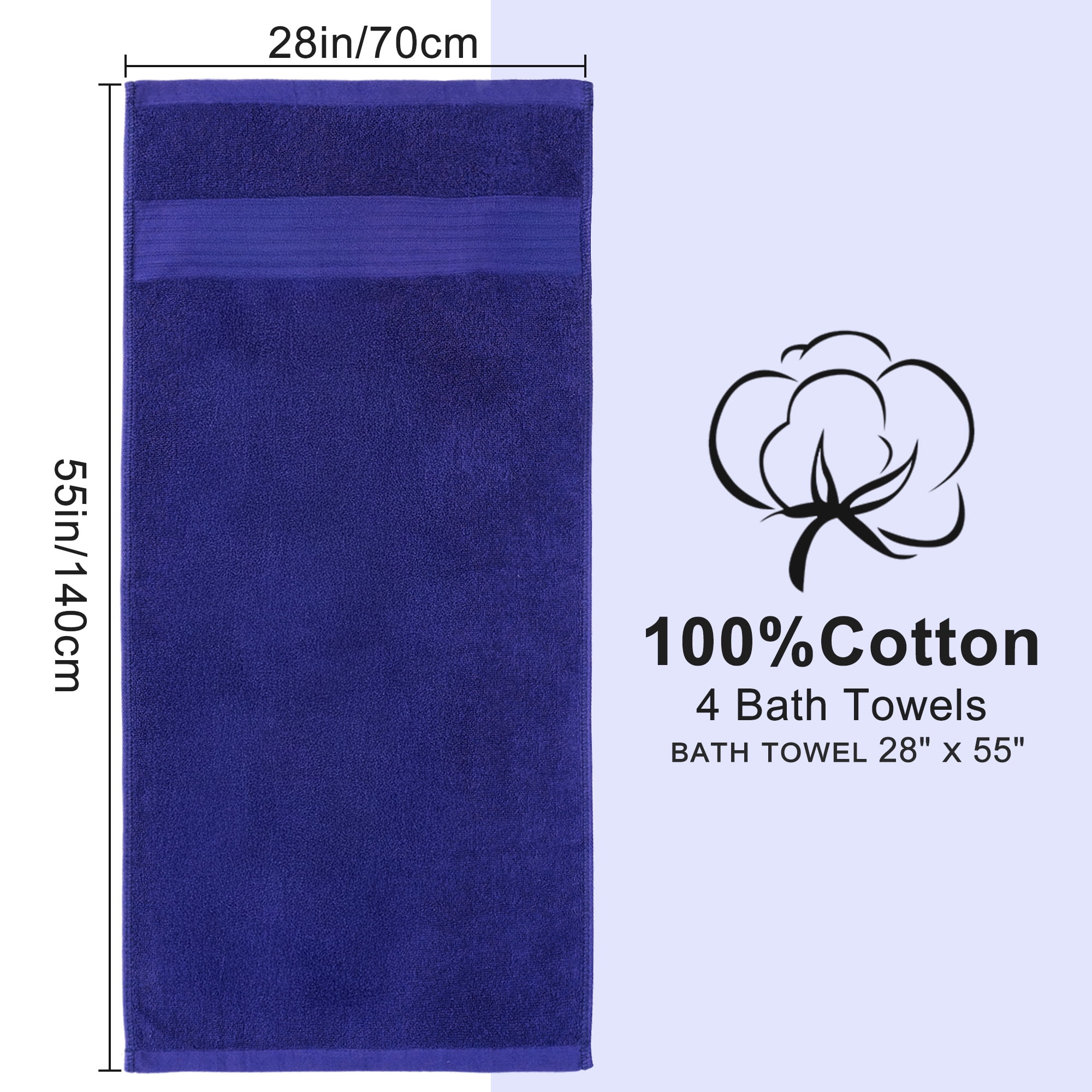 100% Cotton 4-Pack Bath Towel Set, 55" x 28", Ultra Soft & Absorbent for Bathroom, Hotel and Gym, Dark Gray