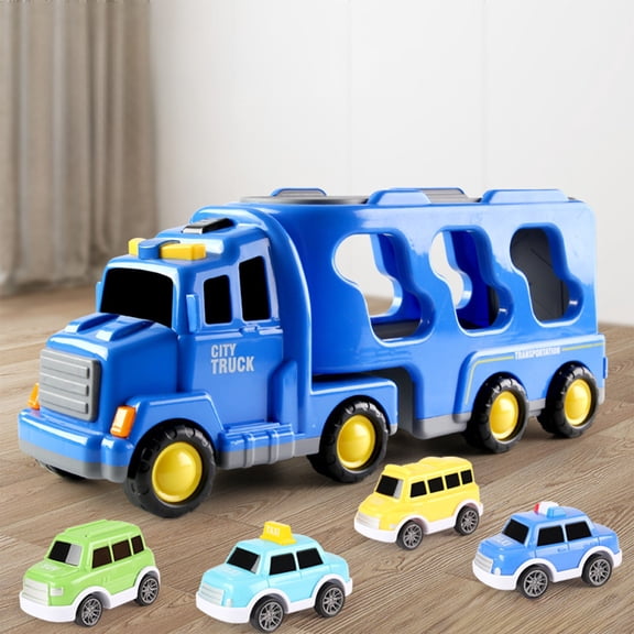 Double Storage Truck Toy Car with Music & Lights for Kids - 3-in-1 Engineering Vehicle Set - Push & Go Educational Play Gift for Boys Girls Ages 3 (Red/Yellow/Blue)