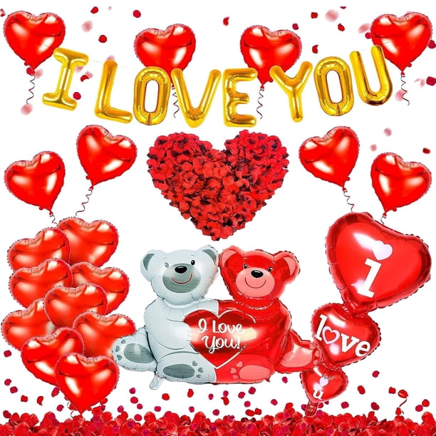 Juego de globos de San Valentín, globos de aluminio, decoración romántica para el día de San Valentín. Oso