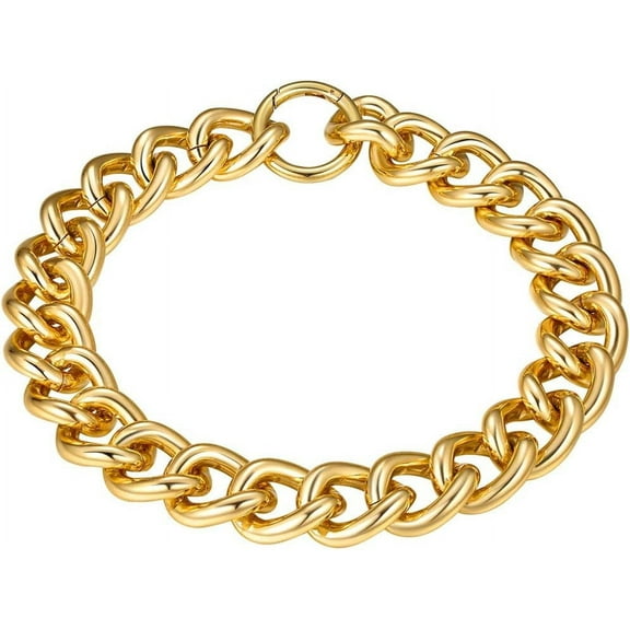 ChainsHouse Women's Cuban Link Necklaces 14k Gold Plated/Black Trendy Chain Jewelry Birthday Christmas Valentines Gift for Her, 18inch Length