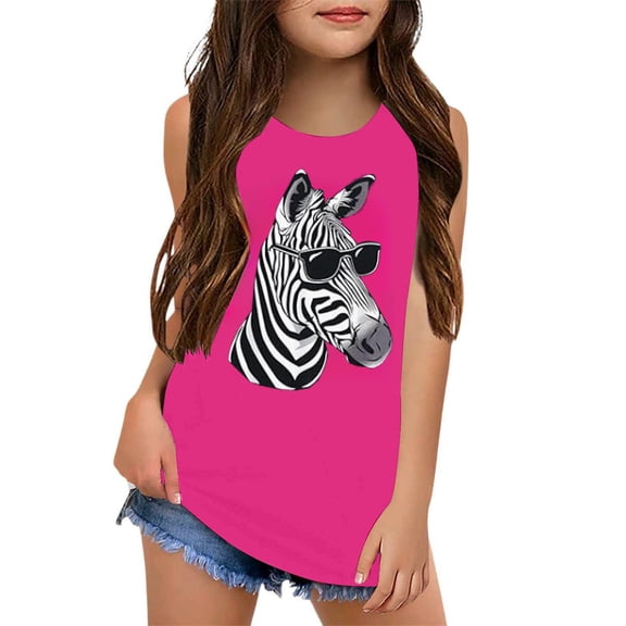 Wxolcjlv Little Girls Tank Top Sleeveless Printing Round Neck Tee Summer Casual Breathable Comfy Vests,Sizes 6-7Y