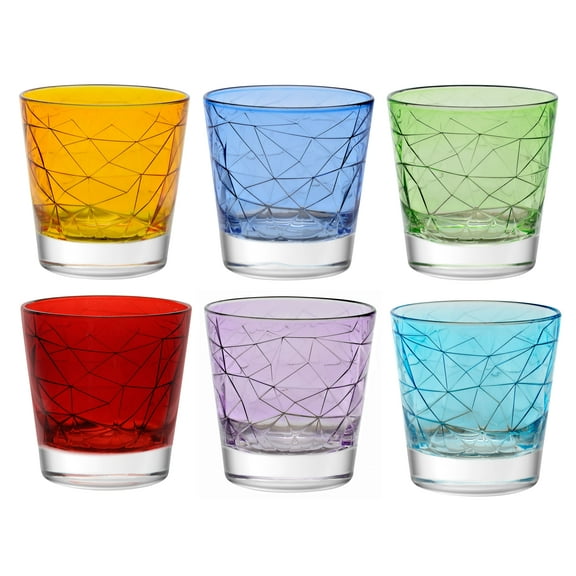 Barski – Glass Double Old Fashioned Tumbler – Assorted Color Bottom – Uniquely Designed – 11.5 oz – Set of 6 – Made in Europe