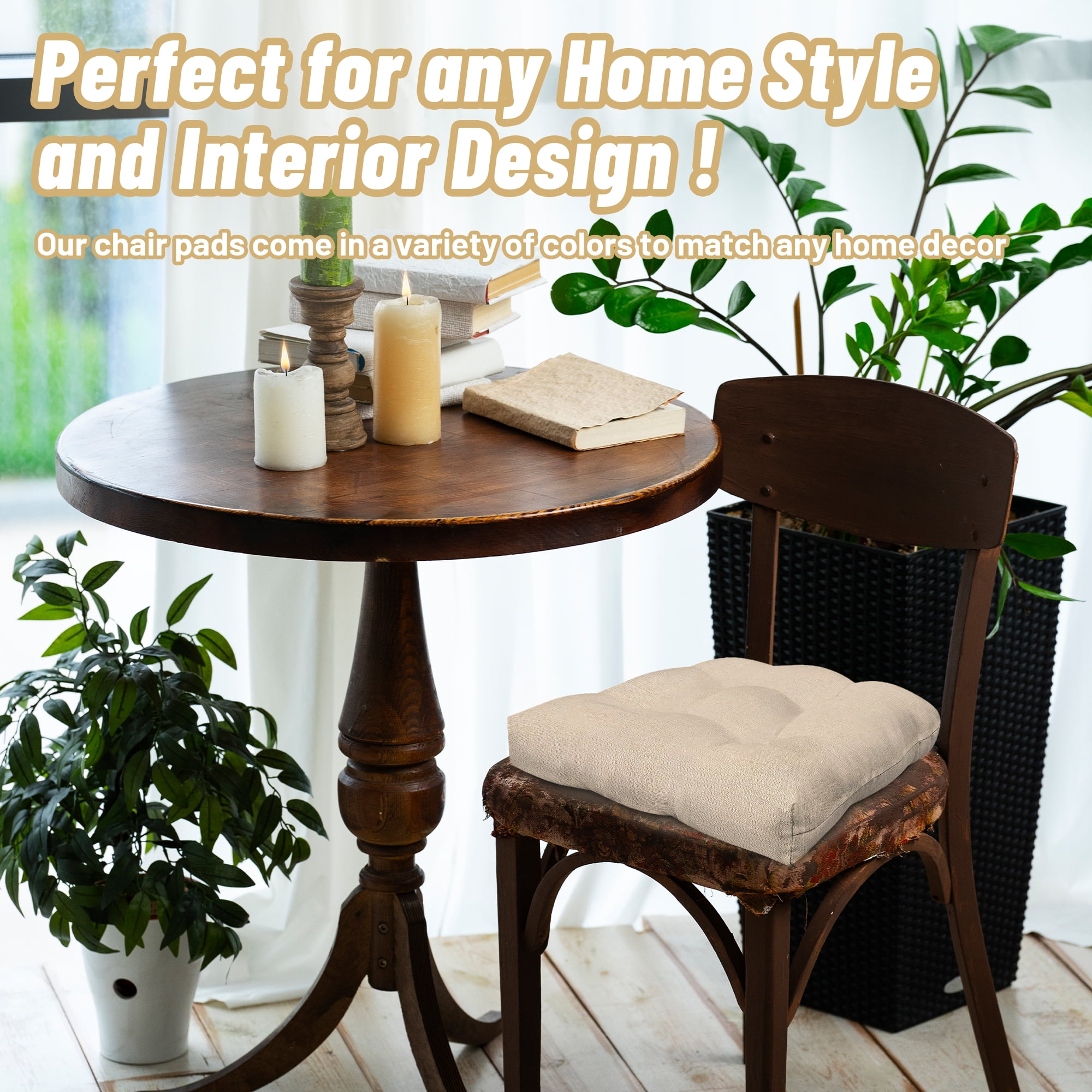 Tufted Chair Seat Cushions Cushion Pads 19"""" x 19"""" Patio Furniture Chair Pads Light Khaki