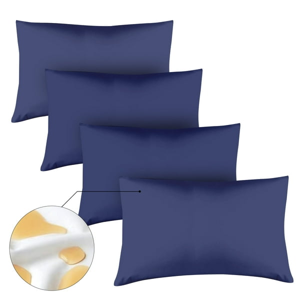 Amorosa 4 Piezas Fundas de Almohadas Impermeable Protectores de Almohada Suaves y Acogedoras para el Hogar Dormitorio Hotel Azul Estándar-50*80cm