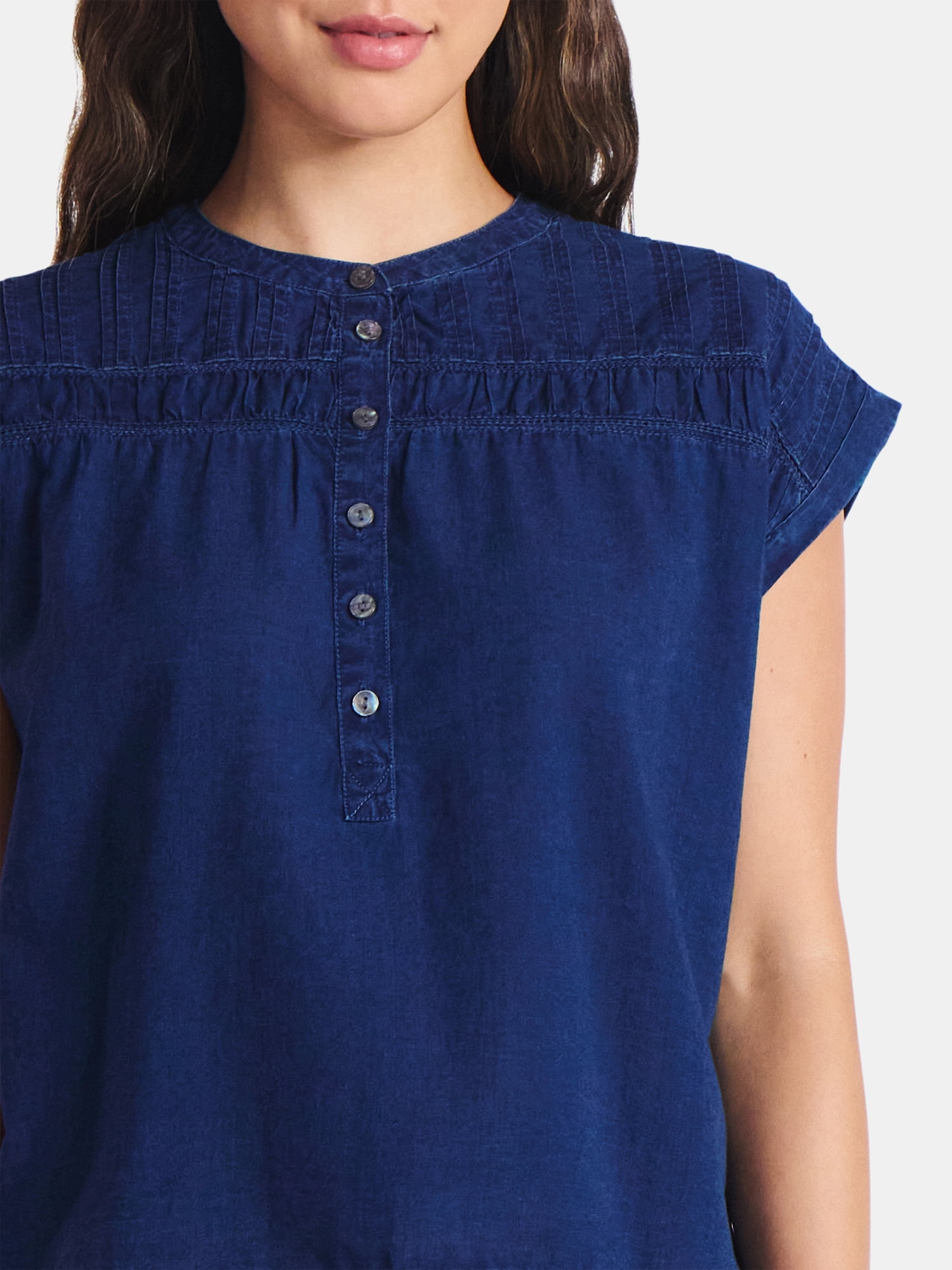 Time and Tru Women's Pintuck Blouse with Short Sleeves, Sizes XS-XXXL