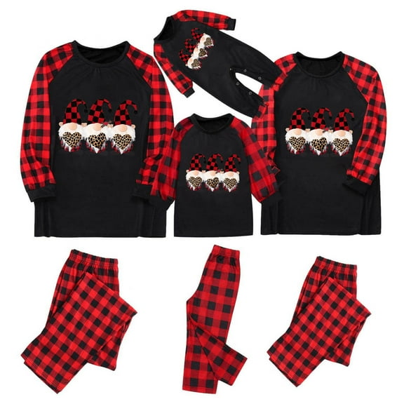 Odeerbi Christmas Pajamas for Family Plaid Holiday Long Sleeve Family Christmas Pajamas Matching Sets Toddler Fashion Casual Print Sleepwear Xmas Family Matching PJs Set Black
