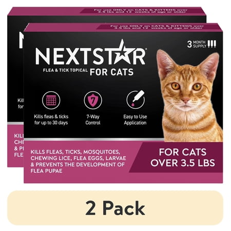 (2 pack) NEXTSTAR Flea & Tick Topical Prevention for Cats Over 3.5 lbs, 3-Month Supply