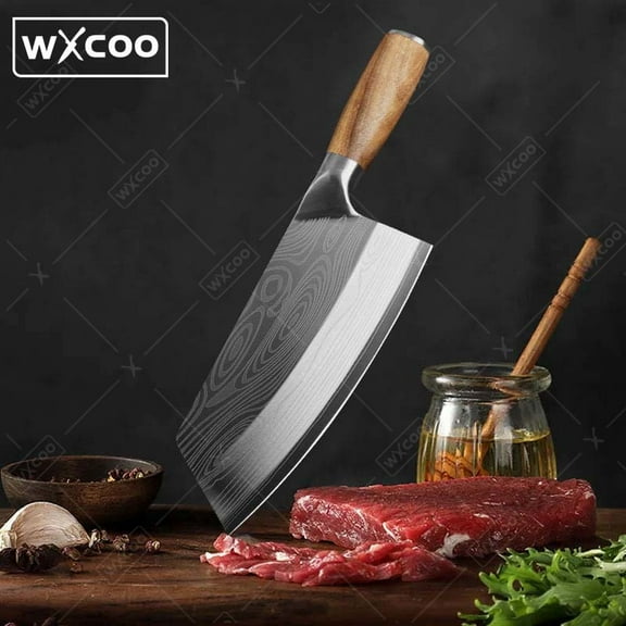 WXCOO 1PC Kitchen Chef Knife Stainless Filleting Knives Santoku Meat Cleaver Knife with Laser Damascus Pattern Household Cooking Tools