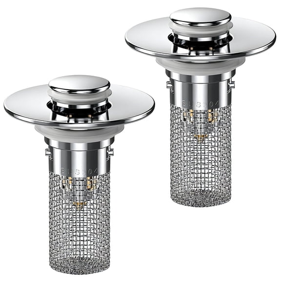 2PCS Bathroom Sink Stopper Hair Catcher, Pop Up Sink Drain Stopper with Strainer & Filter, Universal Drain Plug for Sink Drain & Replacement, Sink Drain Cover with Basket for Bathroom Stopper