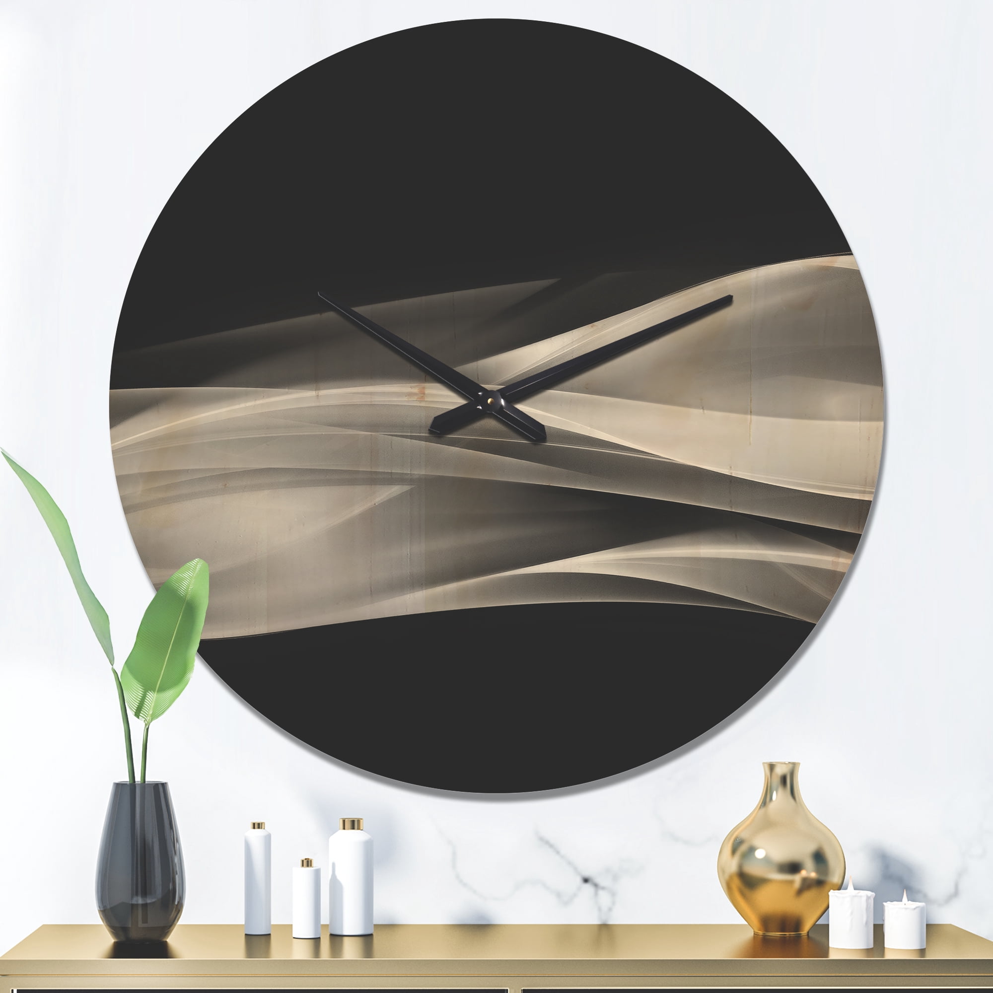 Designart 'Glittering Fractal Silver on Black' Modern Wood Wall Clock