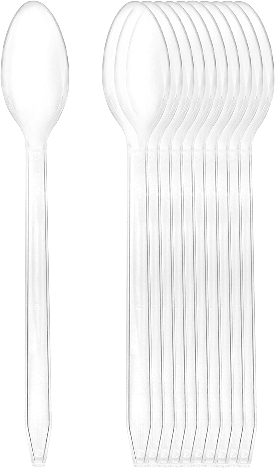 Cornucopia Plastic Ice Cream Spoons LongHandled (100Pack); Bulk Clear