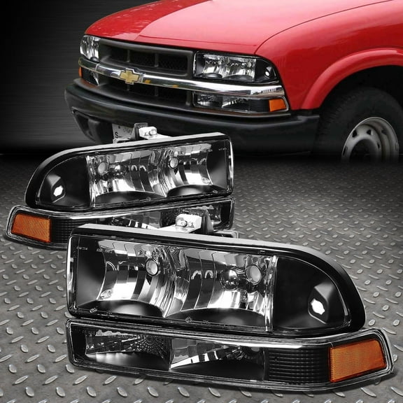 NUVISION for 98-04 Chevy S10 Pickup Blazer Black/Amber Corner Headlight Bumper Head Lamp