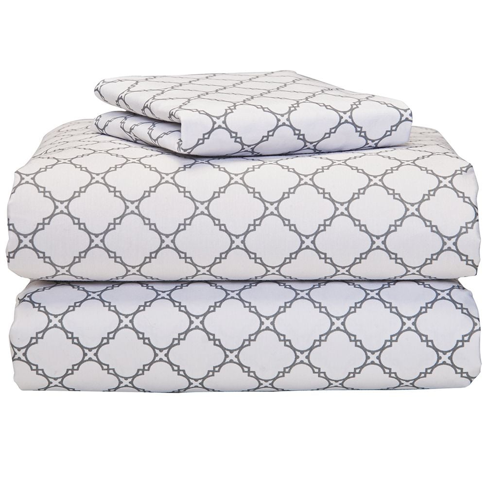 College Dorm Sheet Set in Calypso Gray, Twin XL Size, Gray & White