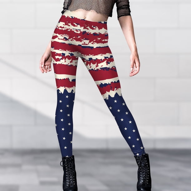 Pantalones De Yoga Día de la Independencia Mujeres Pantalones de correr Medias de impresión Pantalones de yoga (Azul oscuro XL) Cgtredaw Para estrenar