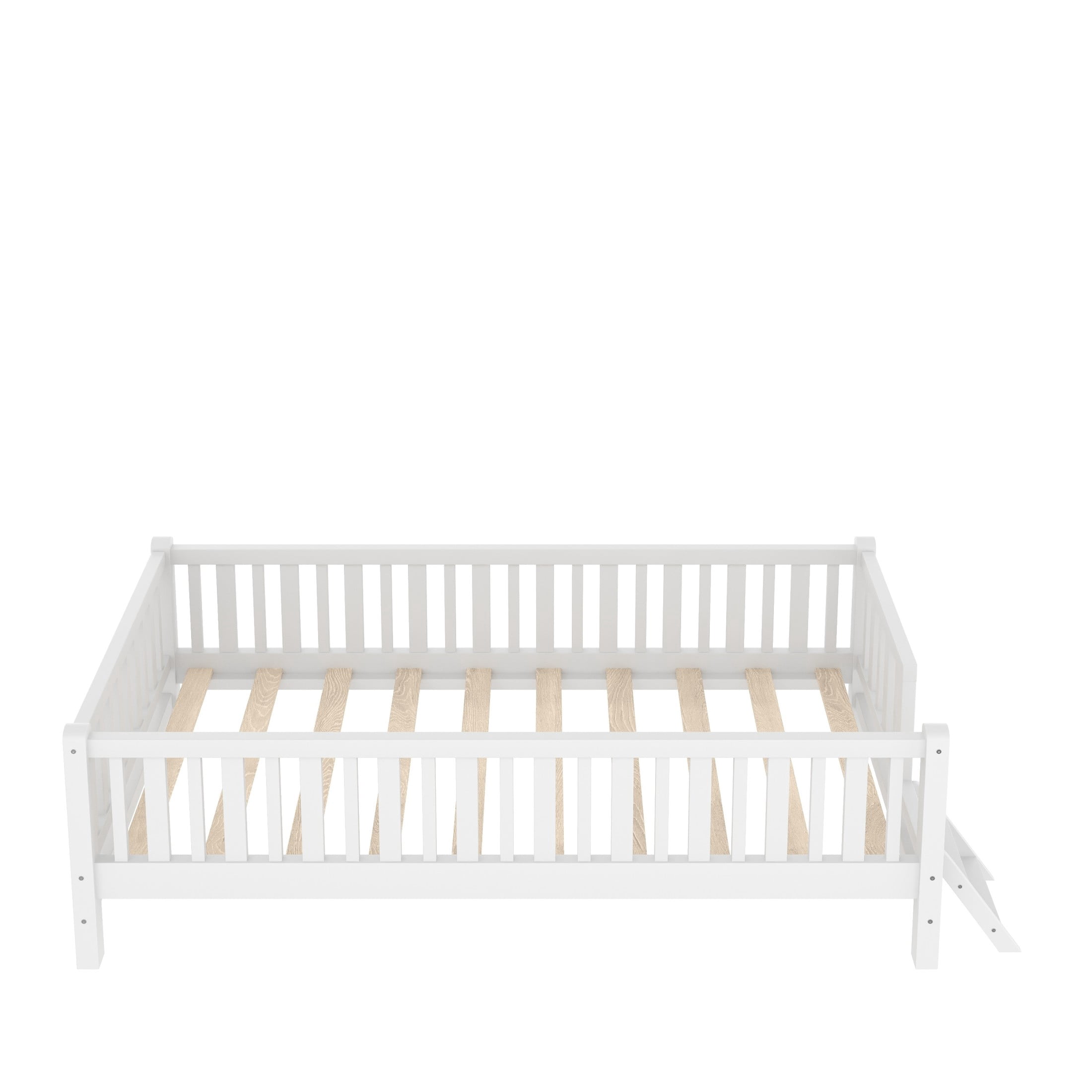 Noble House Prado Twin Size Wood Platform Bed with Full Guardrail, Safe Low Profile Bed Frame for Kids, White