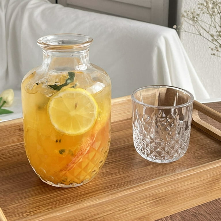 BestAlice Bedside Water Carafe And Glass Set, 750ML (25 Oz) Vintage  Nightstand Glass Carafe with Cup, Clear Glass Juice Water Pitcher Night  Water