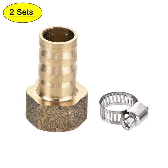 Uxcell 12mm Barbed x G3/8 Female Barb Hose Fitting Brass with Hose Clamp 2Set