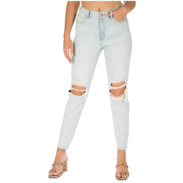 Rewash Womens Real Curve Mom Distressed Skinny Fit Jeans, Blue, Juniors, 7