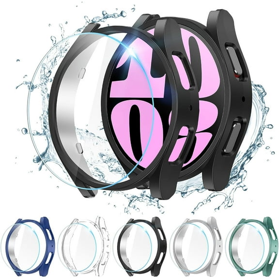 XIHAMA [5 5 Pack] Galaxy Watch 6  Screen Protector Case 40mm 44mm, Anti-Fog Tempered Glass Screen Protective Film Plus Hard PC Protective Bumper Compatible with Samsung Galaxy Watch 6 40mm 44mm
