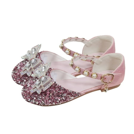 

B91xZ Toddler Girl Sandals Girls Flat Soled Shoe Dress Shoes Rhinestone Bows Low Heel Princess Flower Wedding Party for for Toddler/Little Kid/Big Kid Sizes 9-9.5Years