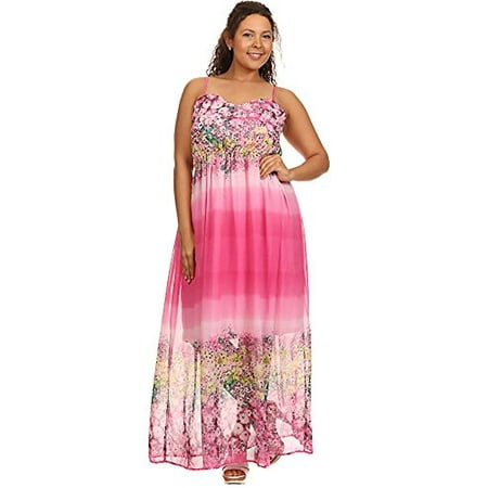 Womens Plus Size Floral Criss Cross Open Back Smocked Pink Spring Maxi ...