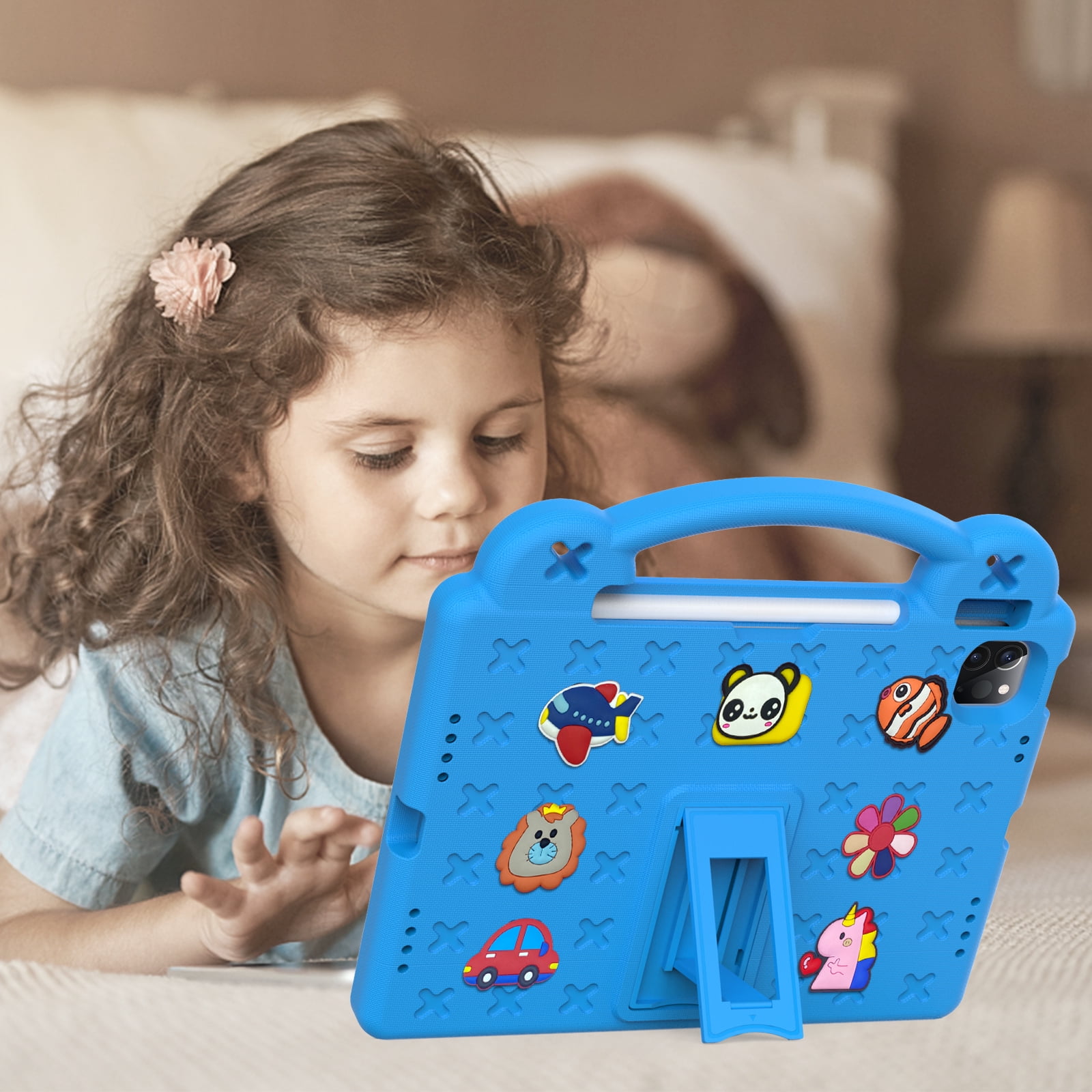 Cartoon Handle Case for iPad 10th Gen 10.9" 2022 Case, EVA Foam Cute Pattern with Pencil Holder Kickstand Cute Shockproof PC Case for Apple iPad 10th Gen 10.9" 2022 , Skyblue