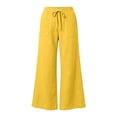 thumbnail image 6 of Women's Cotton Linen Wide Leg Pants High Waist Drawstring Loose Flowy Pants with Pockets Lightweight Summer Beach Pants with Pocket Yellow, 6 of 9