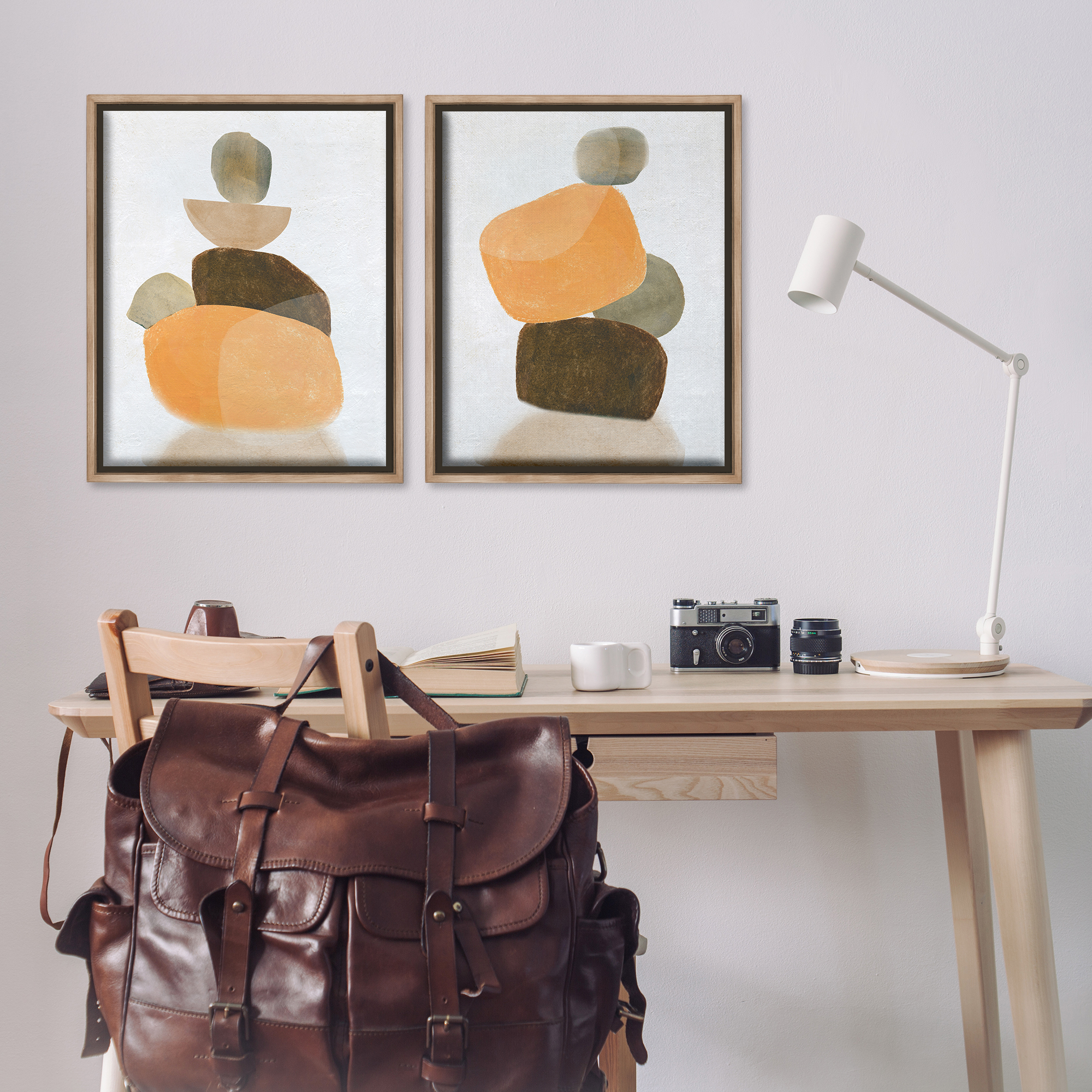 Stupell Industries Stacked Abstract Pebbles Abstract Painting Brown Floater Framed Canvas Art Print Wall Art, 31 x 25, Set of 2