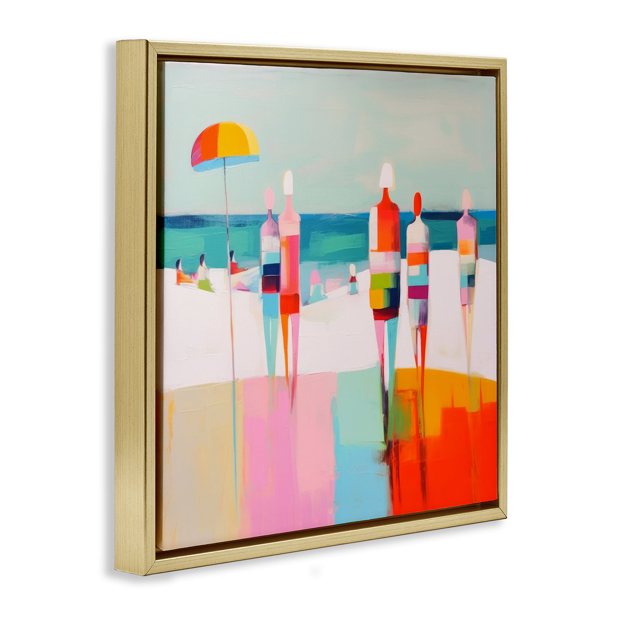 Stupell Industries Bold Modern Beachgoers Novelty Painting Gold Floater Framed Canvas Art Print Wall Art, 18 x 18