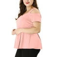 thumbnail image 4 of MODA NOVA Juniors' Plus Size Solid Cold Shoulder Peplum Blouse Tops Pink 3X, 4 of 5