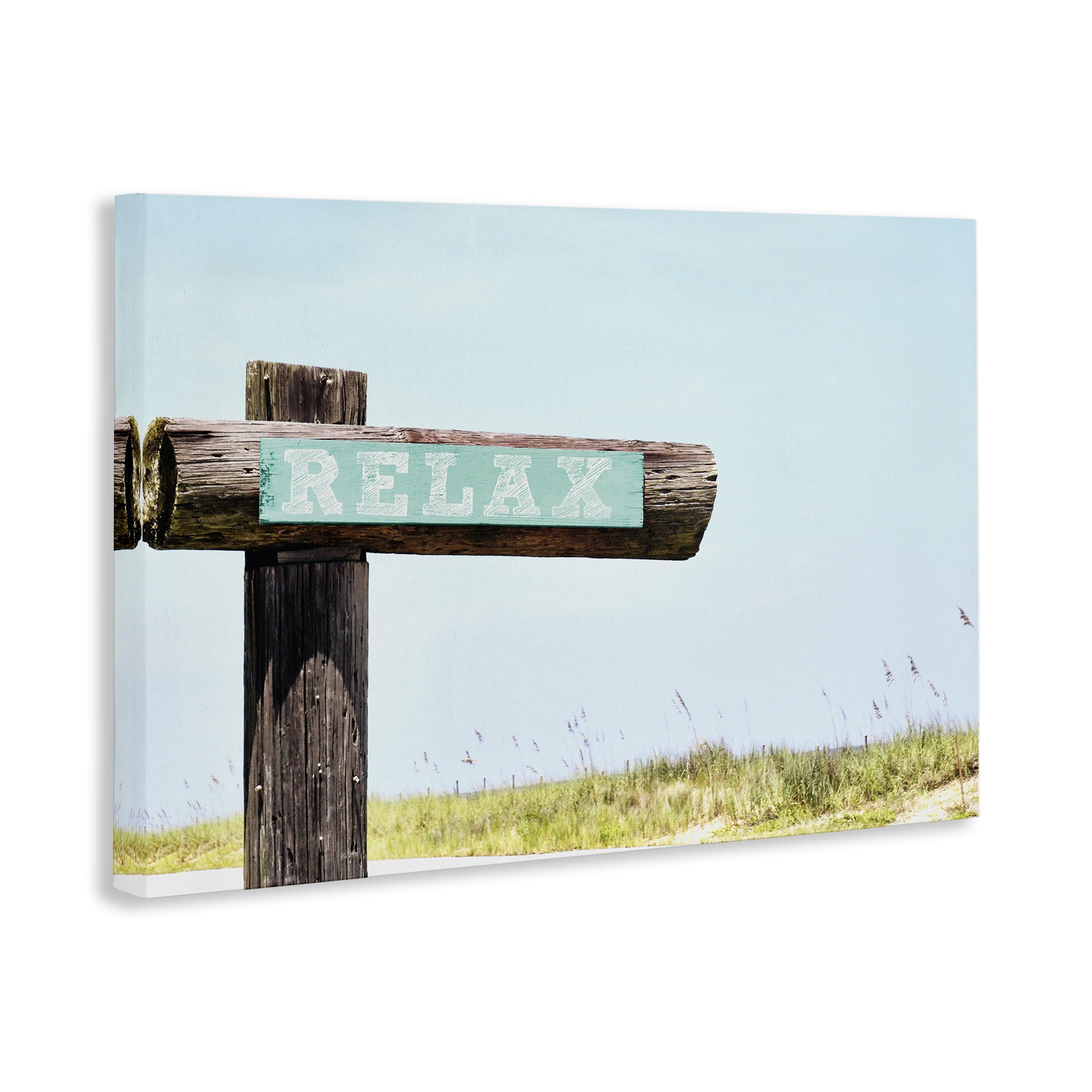 Stupell Industries Relax Sign on Beach Landscape Photography Gallery Wrapped Canvas Art Print Wall Art, 36 x 24