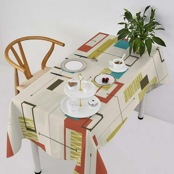 Boho Geometric Tablecloth, Mid Century Modern Retro Minimalism Colorful Print Pattern Table Cloth for Dining Room Party Outdoor Picnic Rectangle(60x102in)