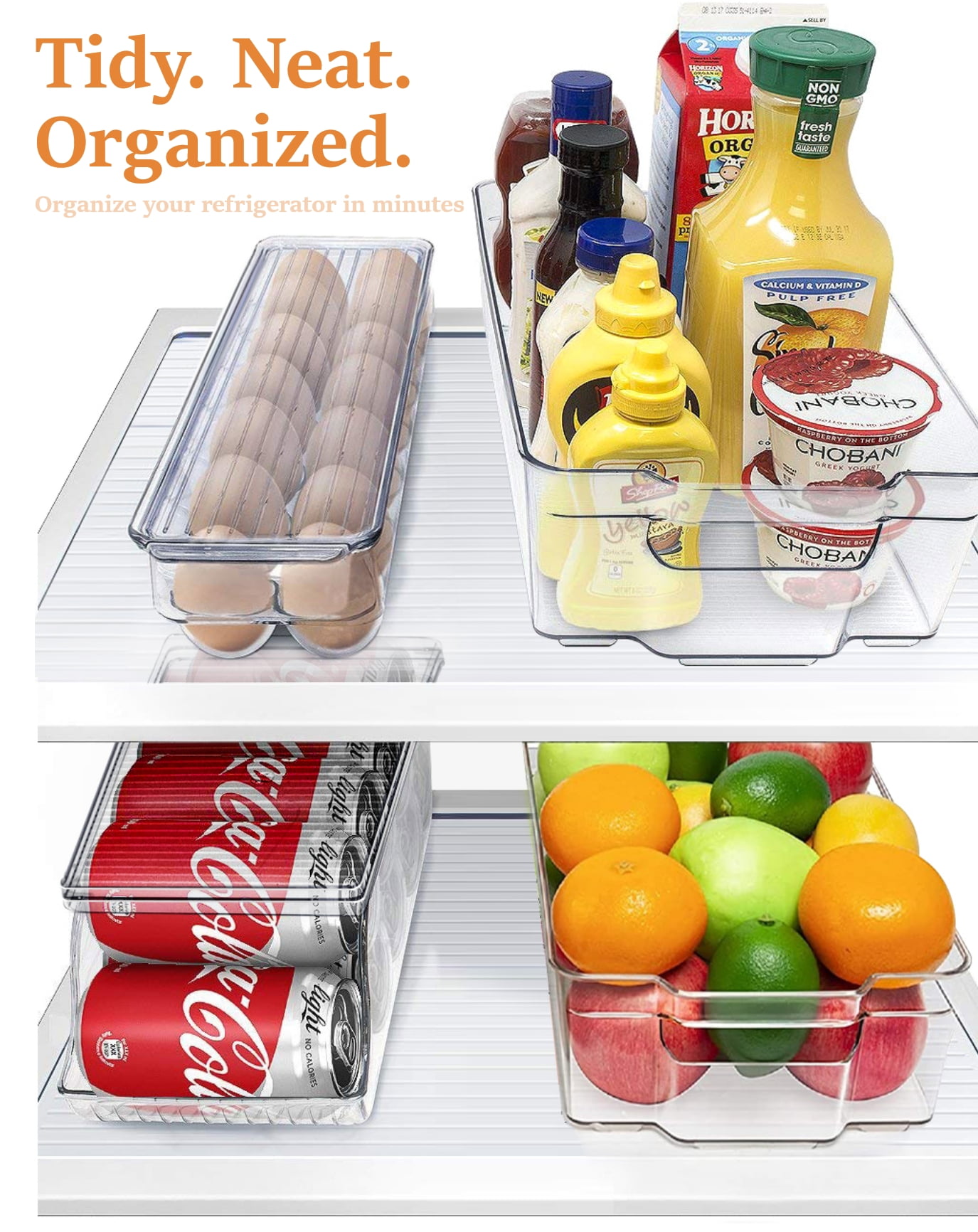  Sooyee Fridge Organizer,4 Pack Refrigerator Organizer Bins, Fridge Organizers and Storage Clear with Handle & Lid,Fruit Containers for  Fridge,Fridge Storage To Keep Fresh for Food, Vegetables,5L: Home & Kitchen