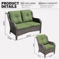 thumbnail image 4 of Meetleisure 3 Piece Wicker Patio Furniture Set, Rattan Chairs with Loveseat Sofa, High Back, Deep Seating, Wide Armrest, Thick Cushions for Deck Porch, Green, 4 of 9