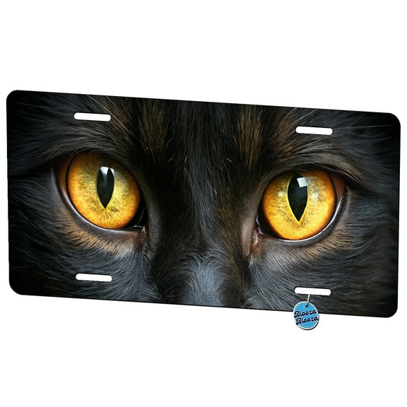 Black Cat with Gold Eyes Metal Novelty License Plate