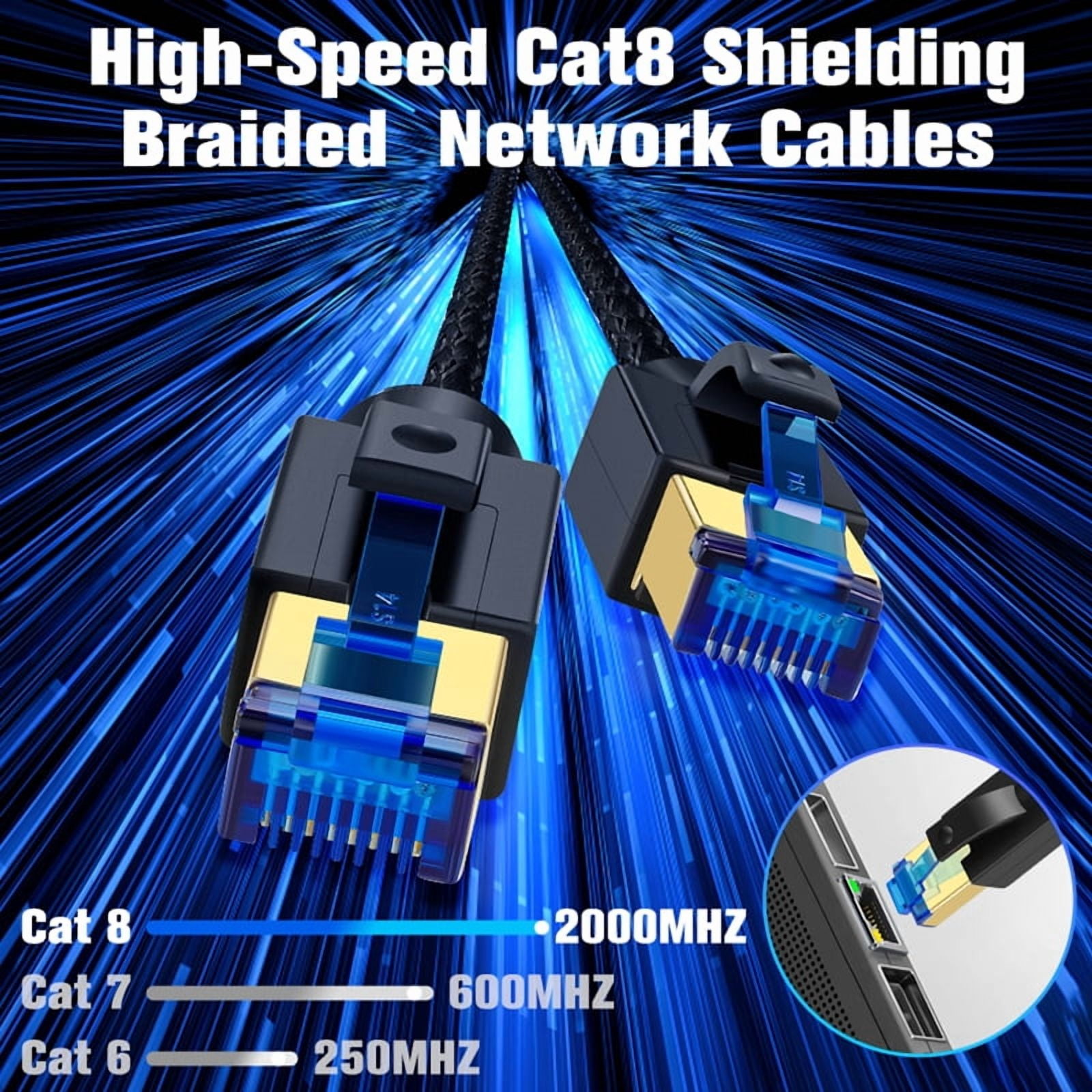 Dutevolns Cat 8 Ethernet Cable 49.2 ft, High Speed Braided 40Gbps 2000Mhz Network Cord Cat8 RJ45 Shielded Indoor Heavy Duty LAN Cables Compatible for Gaming PC PS5  Modem Router