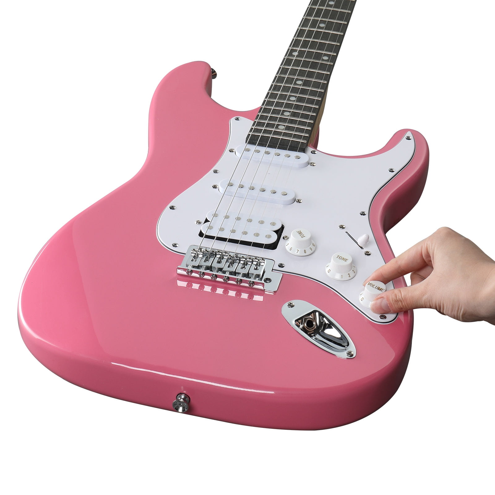 H-S-S Pickup Electric Guitar Kit with 5W AMP Bag Guitar Strap Strings Rose Red