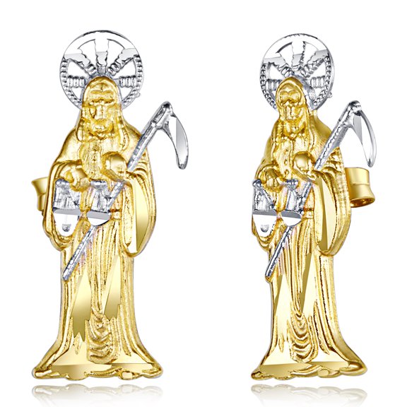 Wellingsale Ladies 14k Tri 3 Color Gold Polished Santa Muerte Earrings