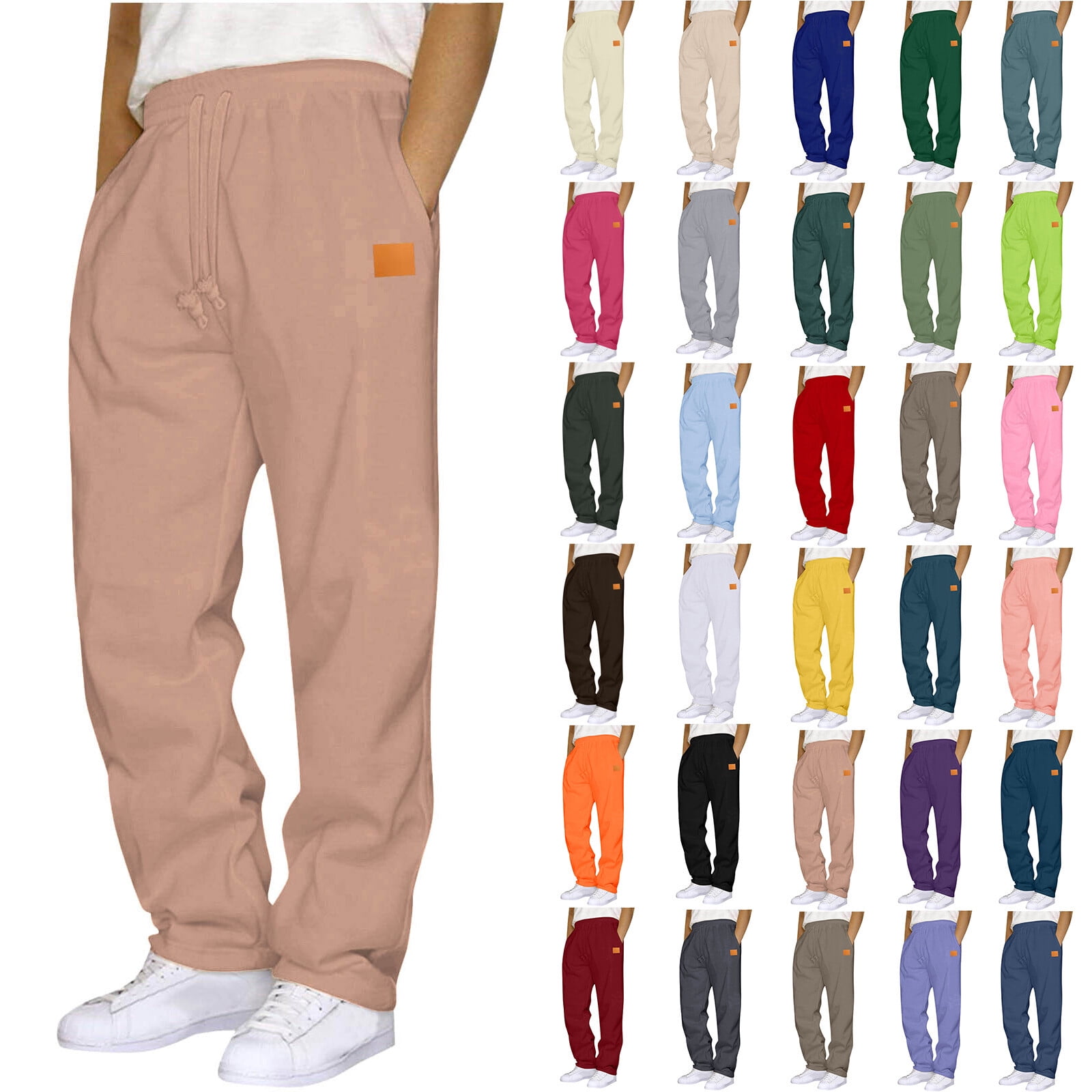 Chiccall Sweatpants for Men Fleece Open Bottom Wide Leg Casual Baggy Pants Fashion Elastic Waisted Drawstring Lounge Workout Joggers with Pockets
