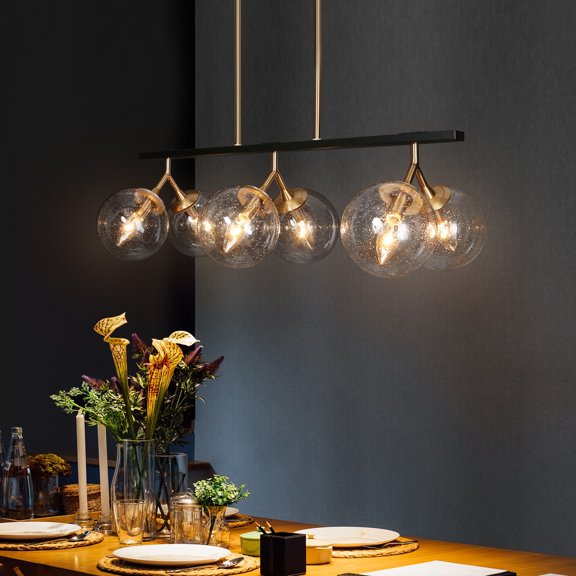 Marsie Mid-Century Modern 6-light Chandelier Linear Orb Glass Farmhouse Kitchen Island Pendant Lights Dining Room