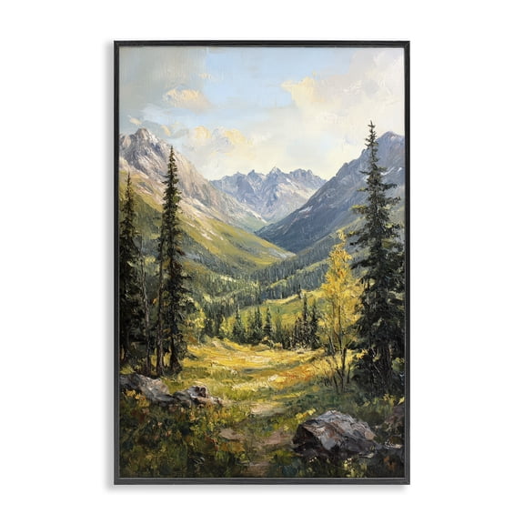 Stupell Industries Mountain Refuge in Golden Valley Black Framed Giclee Art, design by Petal Prints Design