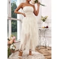 thumbnail image 3 of Women's Solid Color Mesh Panel Strapless Maxi Dress, 3 of 10