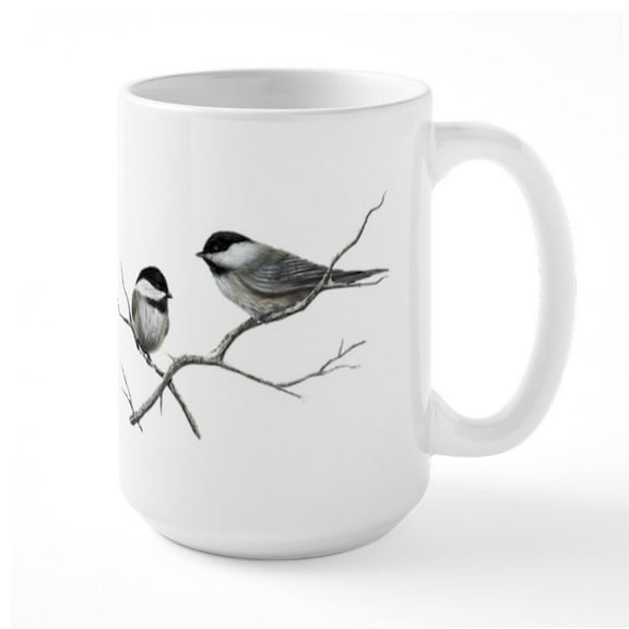 CafePress - Chickadee Song Bird Mugs - 15 oz Ceramic Large White Novelty Mug