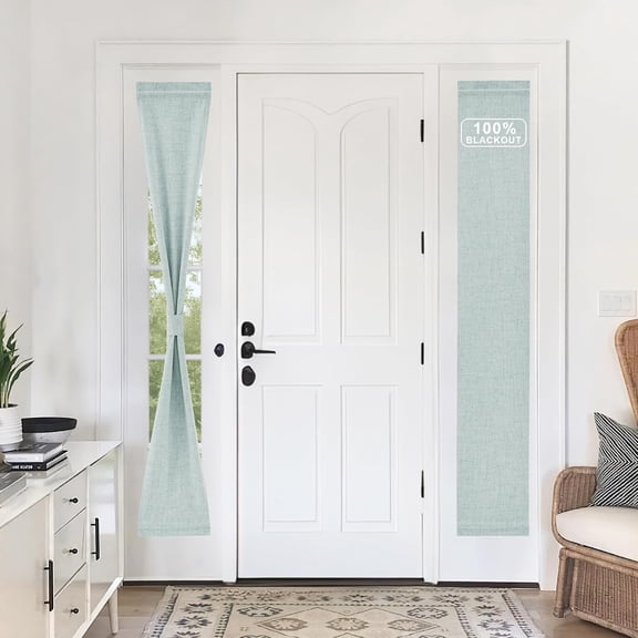 LKYUHGS-100% Blackout Linen Door Curtain Lightweight Portable Window Covering, Fully Room Darkening Privacy for French Door Kitchen Sidelight Window, W 12 x L 72, Seafoam Green, 1 Panel