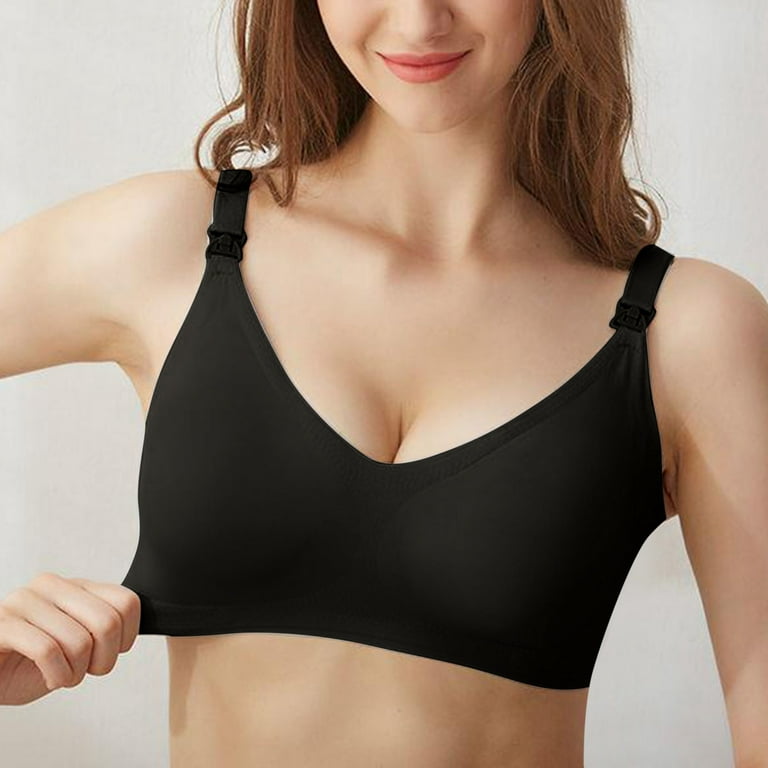 LBECLEY Bra with Back Support Womens Bras for Breastfeeding Upgraded  Supportive Comfort Maternity Bra Pregnancy Sleep Bralette Black L
