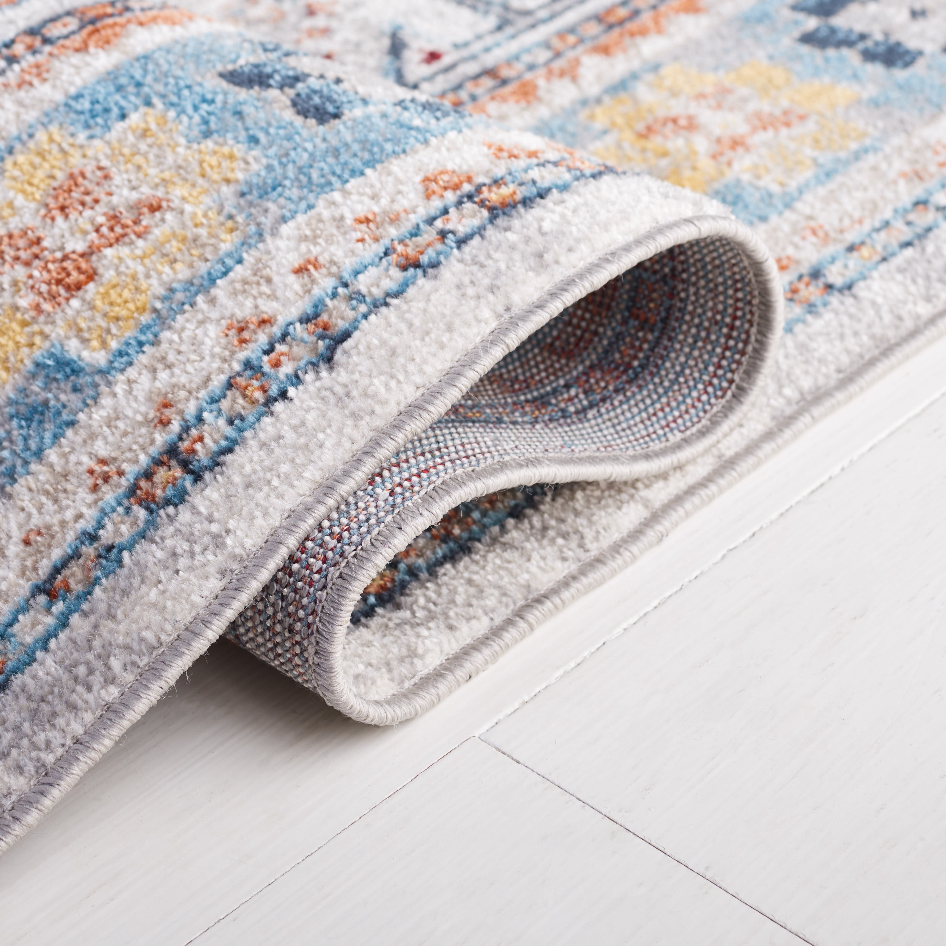 SAFAVIEH Bayside Bruno Oriental Polyester Machine Washable Area Rug, Gray/Blue, 8' x 10'