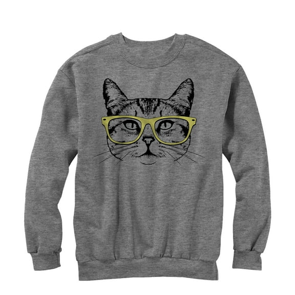 Men's Lost Gods Hipster Kitty Sweatshirt Athletic Heather Medium